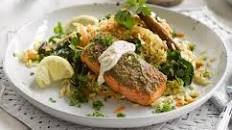 Nut and seed-crusted salmon with brown rice pilaf Thumbnail