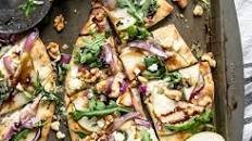 Pear and Walnut Flatbread with Gorgonzola, Arugula and Balsamic Glaze Thumbnail