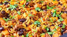 Chorizo, Sweet Potato and Black Bean Rice Skillet Thumbnail