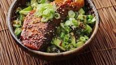 Easy Teriyaki-Glazed Salmon, Cucumber, and Avocado Rice Bowls Recipe Thumbnail