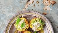 Grilled peaches with burrata, basil and courgette shavings Thumbnail