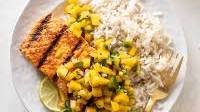 Grilled Salmon with Mango Salsa & Coconut Rice Thumbnail