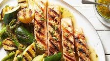 Grilled Salmon & Vegetables with Charred Lemon-Garlic Vinaigrette Thumbnail