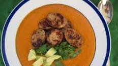 Roasted Red Pepper and Avocado Soup with Sausages Thumbnail