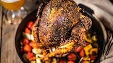 Beer Can Chicken with wheat beer and roasted vegetables Thumbnail