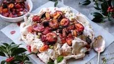 Hazelnut Pavlova with Spiced Roast Fruit and Chai Cream Thumbnail