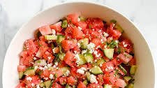 Watermelon Salad with Cucumber, Feta and Honey-Lime Dressing Thumbnail