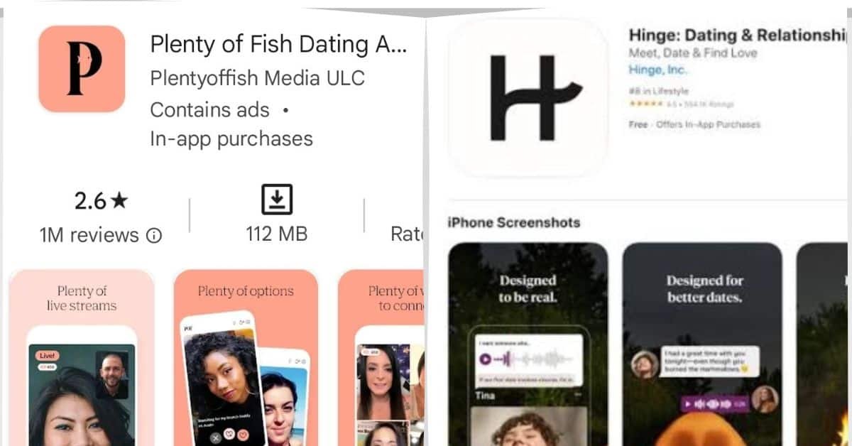 Image showcasing the profile of a dating app, featuring user profiles and the app's logo, highlighting its features and interface for potential users interested in online dating.