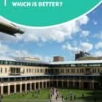 The University of Melbourne Vs UNSW: Which is Better? Aerial view of a university campus with students walking on the lawn, surrounded by modern architecture and bright blue skies, highlighting a comparison theme.