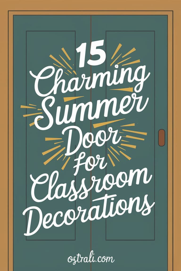 Graphic featuring the title "15 Charming Summer Door for Classroom Decorations," showcasing creative ideas for summer-themed classroom door decorations.