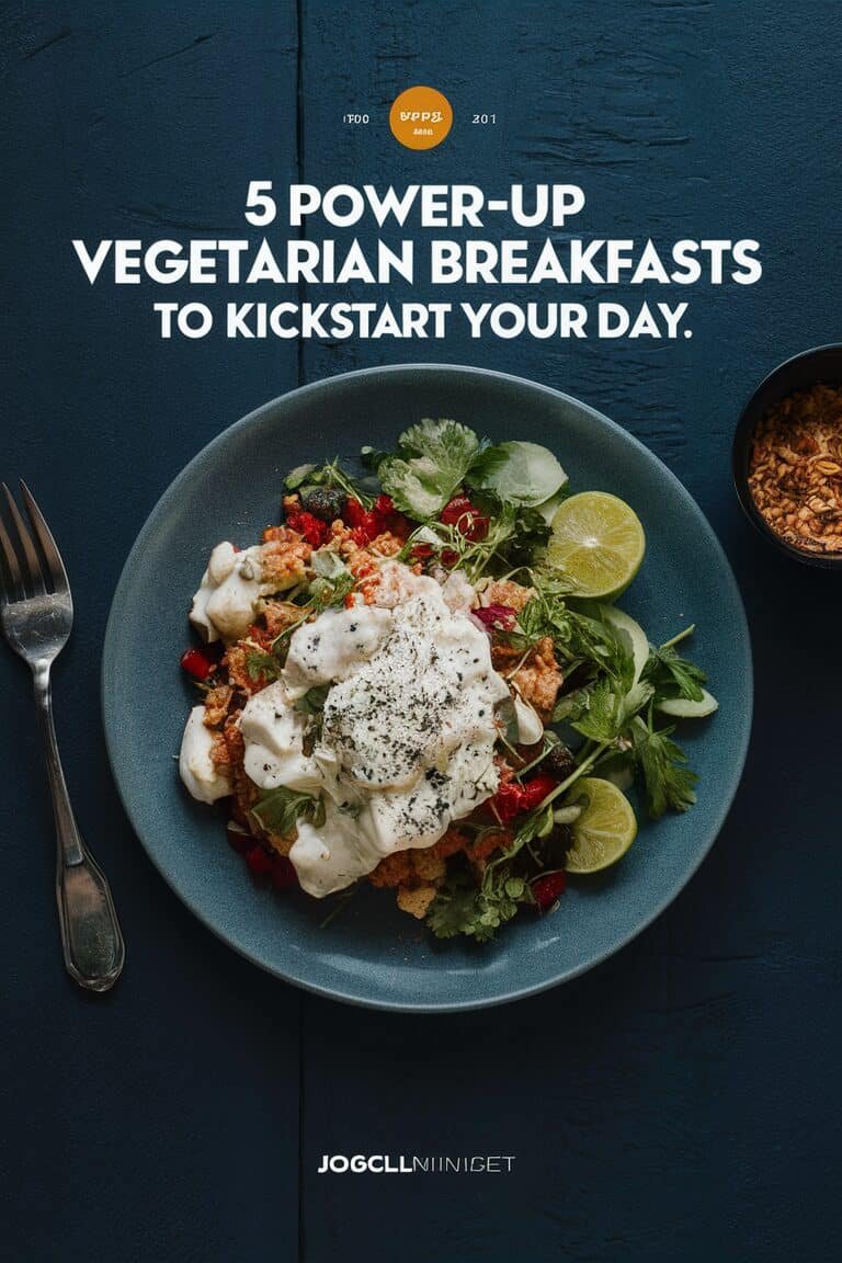 A vibrant plate of vegetarian breakfast featuring colorful vegetables, greens, and a dollop of yogurt, garnished with lime slices, on a blue table setting. Ideal for a healthy start to the day.