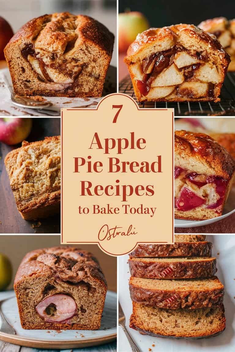 Collage of seven delicious apple pie bread recipes, showcasing various styles of baked goods, with a prominent title in the center highlighting the theme of apple pie bread to bake today.