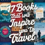 Collage of book covers featuring the text "7 Books that will Inspire You to Travel," highlighting travel-themed literature for inspiration and adventure.