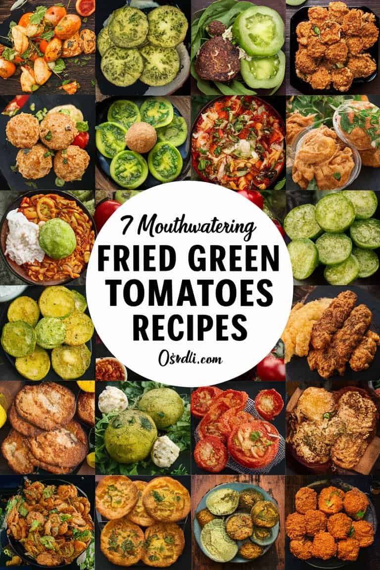 Collage of seven delicious fried green tomato recipes, featuring a variety of preparations and presentations, highlighting the versatility of this popular Southern dish.