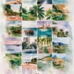 A collage of tropical landscapes featuring beaches, palm trees, and scenic views, showcasing vibrant colors and serene natural beauty. Ideal for travel inspiration and coastal relaxation themes.