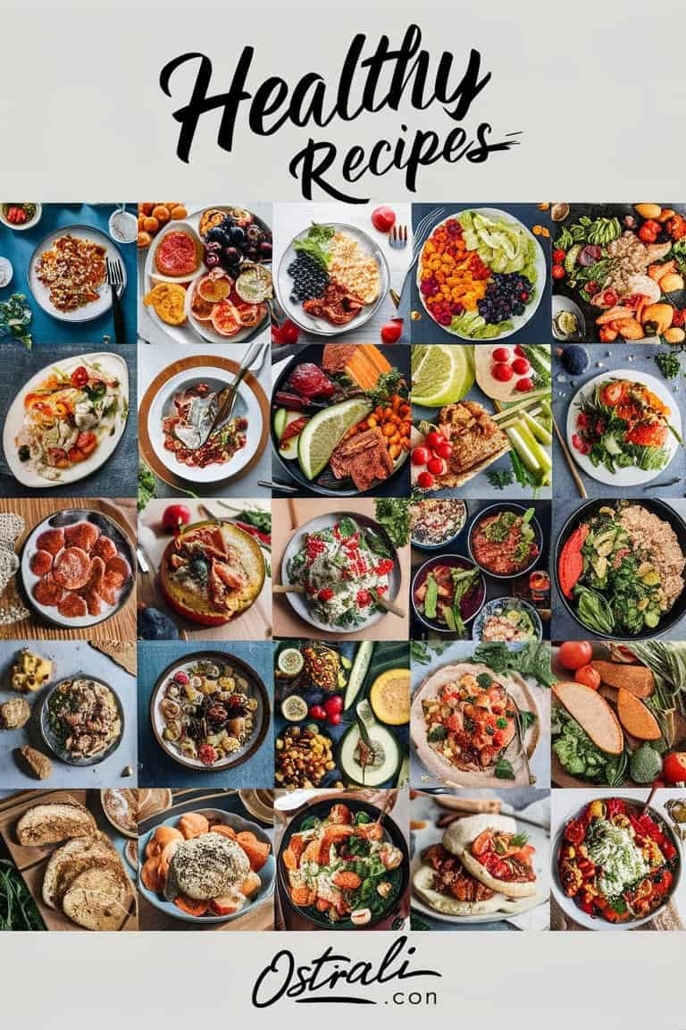 A vibrant collage of various dishes including seafood, salads, pasta, and desserts, showcasing a variety of cuisines and colorful ingredients, perfect for food enthusiasts and recipe inspiration.