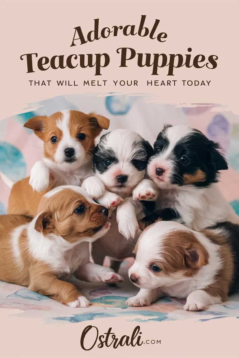 A group of adorable teacup puppies sitting together on a colorful background, showcasing their playful and heartwarming nature. Perfect for pet lovers and those looking to adopt a small dog.