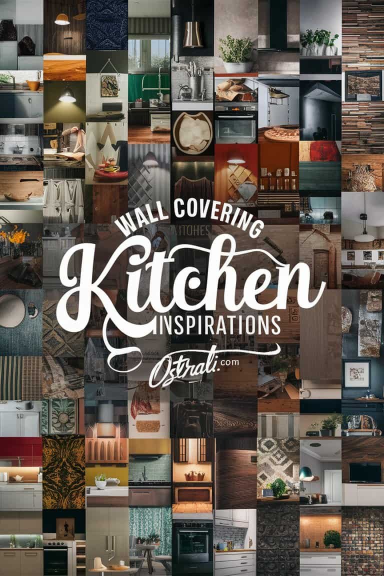 Collage of various kitchen wall coverings showcasing diverse design inspirations, featuring textures, colors, and styles to enhance kitchen aesthetics.