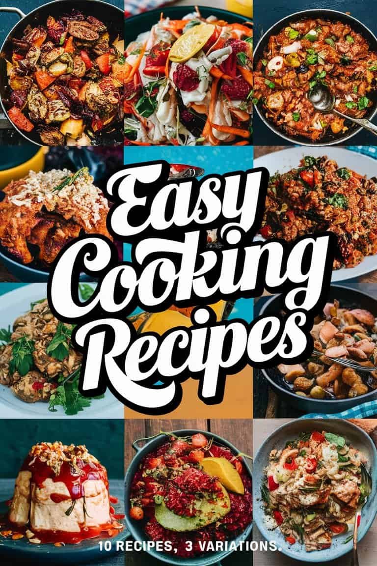 Collage of delicious easy cooking recipes featuring a variety of colorful dishes in bowls, showcasing vibrant ingredients and appealing presentation.