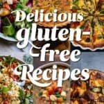 A collage of various delicious gluten-free dishes, featuring colorful salads, savory baked goods, and hearty meals, showcasing diverse gluten-free recipes for healthy eating.