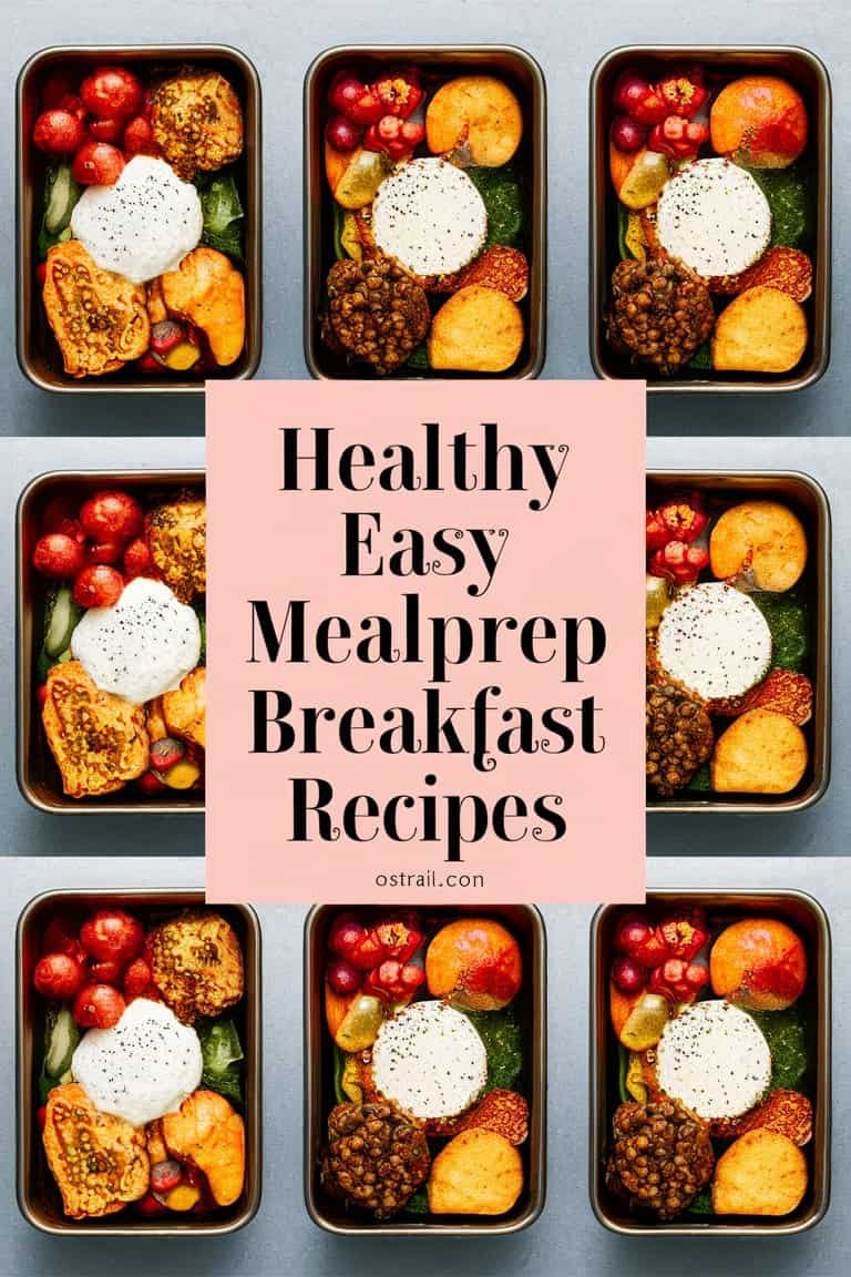 Healthy meal prep breakfast recipes displayed in meal containers, featuring a variety of nutritious ingredients like eggs, vegetables, and fruits. Ideal for easy and convenient morning meals.