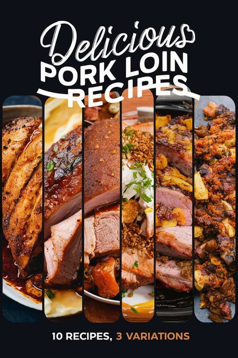 A collage of delicious pork loin dishes, showcasing various recipes including roasted and grilled options with vibrant garnishes and sides, highlighting the versatility of pork loin in cooking.