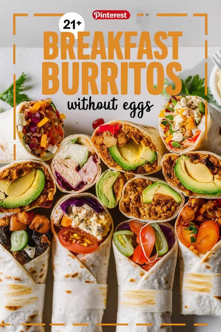 A colorful assortment of breakfast burritos without eggs, featuring various fillings such as avocado, beans, vegetables, and cheese, arranged aesthetically for a visually appealing presentation. Ideal for a nutritious and satisfying morning meal.