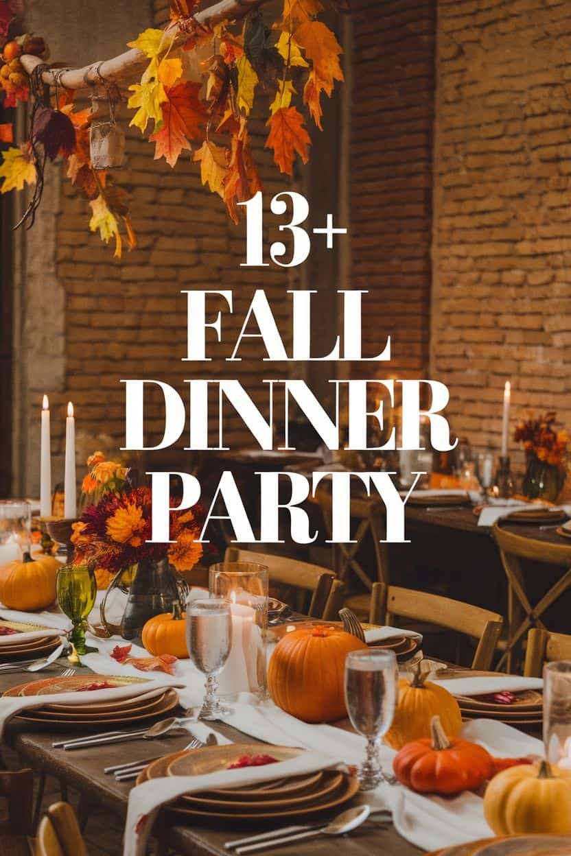 Elegant fall dinner party setup featuring autumn-themed decorations, pumpkins, and candles, perfect for seasonal gatherings and festive celebrations.