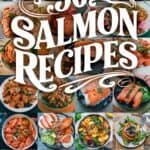 A vibrant collage showcasing 50 delicious salmon recipes, featuring various dishes such as grilled salmon, salmon salads, and salmon tacos, all beautifully plated. The image highlights the versatility of salmon in different cuisines, making it an appealing resource for seafood lovers and home cooks.