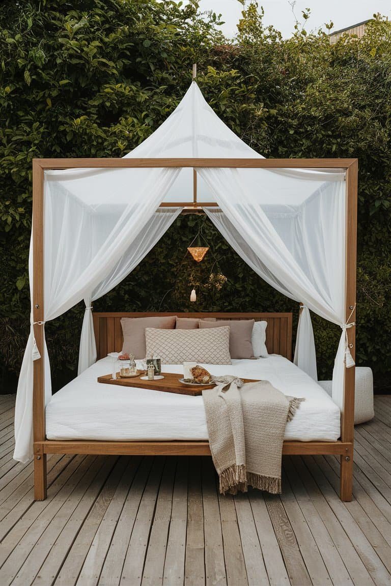 Outdoor Escape with a Canopied Bed