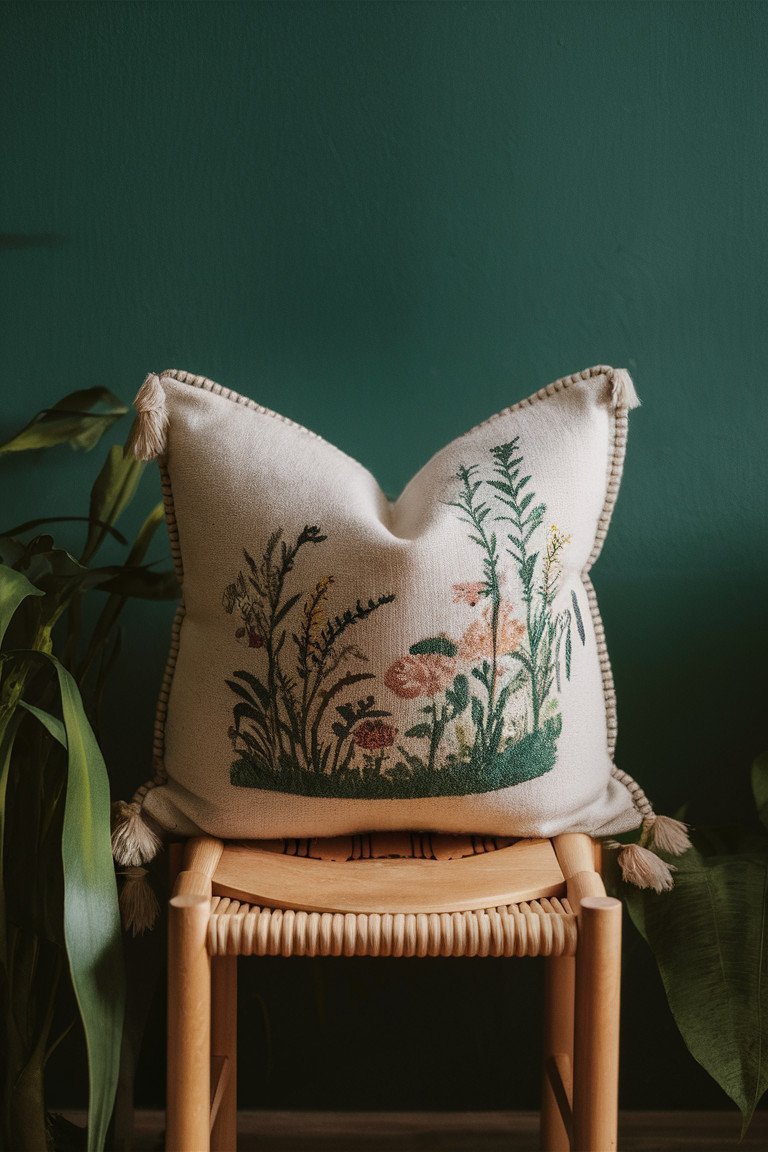 Elegant Garden Scene Pillow