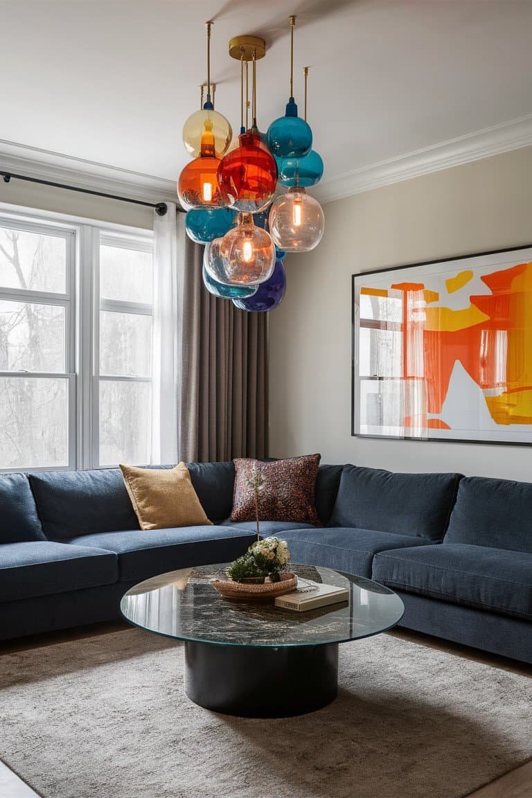 Stylish Glass Pendant with Colorful Lighting