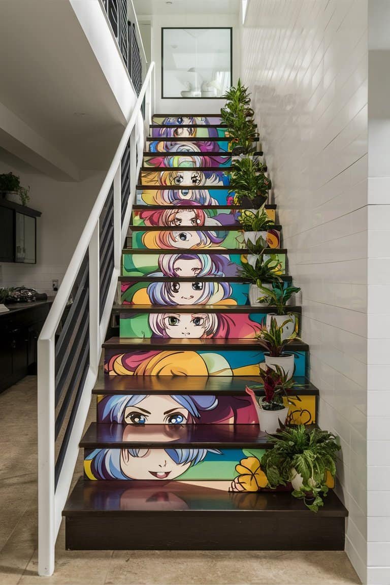 Anime Decorated Staircase Planters Anime Decorated Staircase Planters