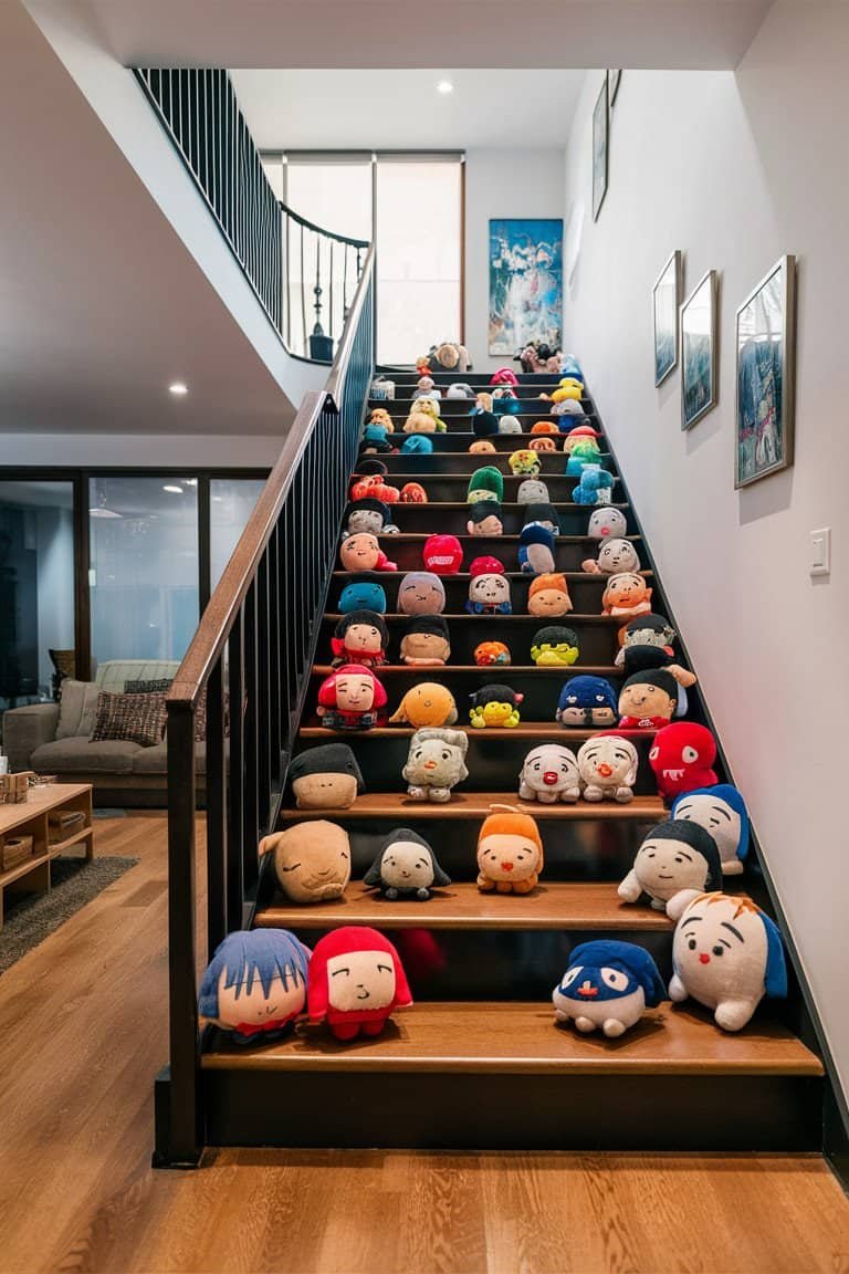 Anime Plushies on the Stairs