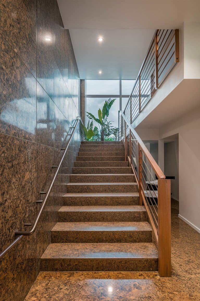 Granite Accent Walls Along the Stairs