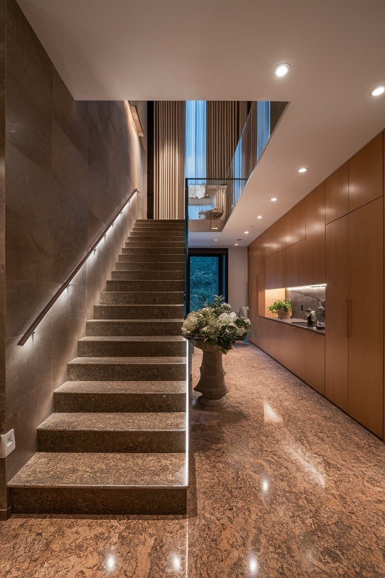 Granite Staircase with Built-in Lighting