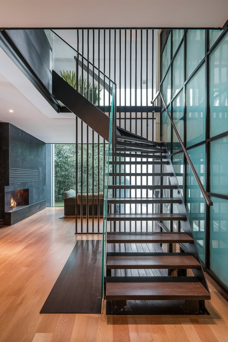 Metal Staircase with Glass Panels