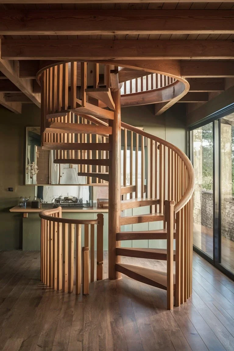 Rustic Pine Spiral Staircase Rustic Pine Spiral Staircase