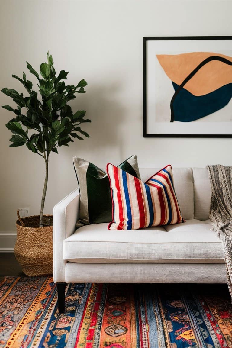 Playful Multicolored Striped Velvet Pillow