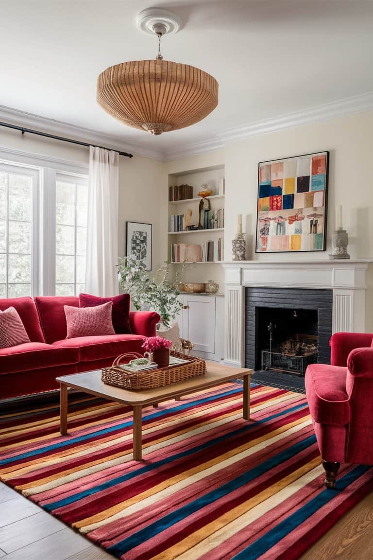 Vibrant Multi-Colored Striped Velvet Rug