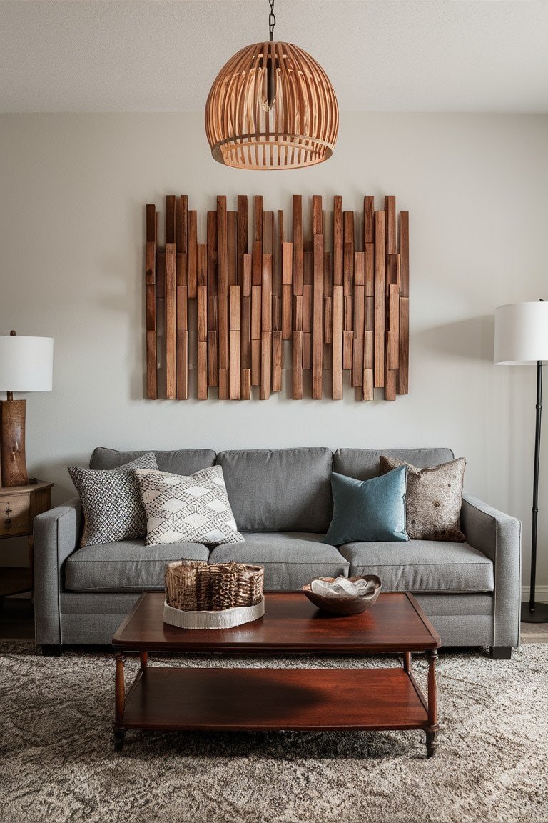 Wooden Wall Art Above the Sofa