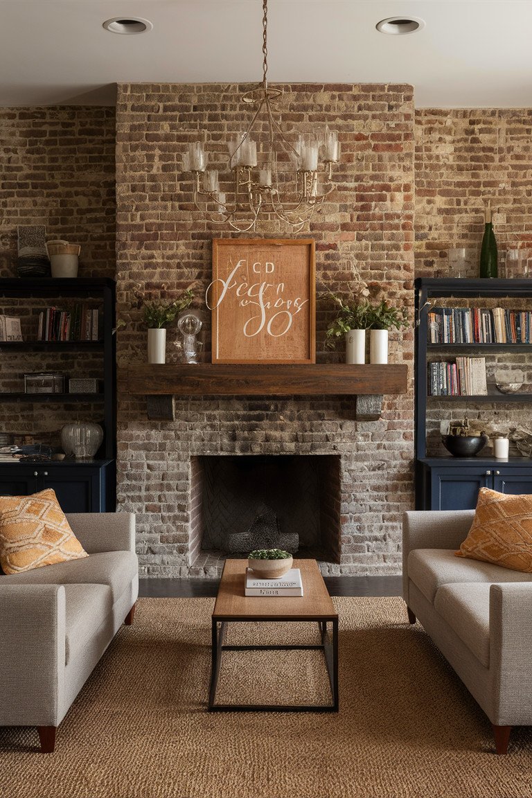 Modern Farmhouse Brick Fireplace Wall