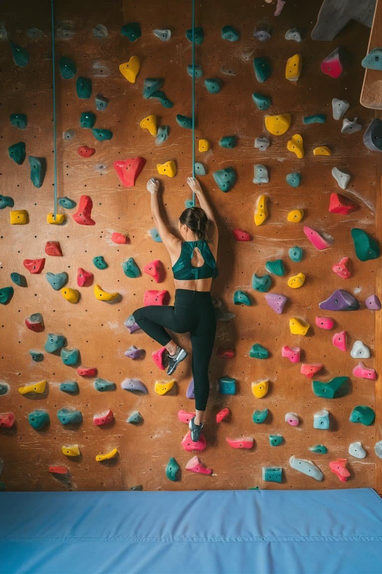 Indoor Climbing Wall with Colorful Holds