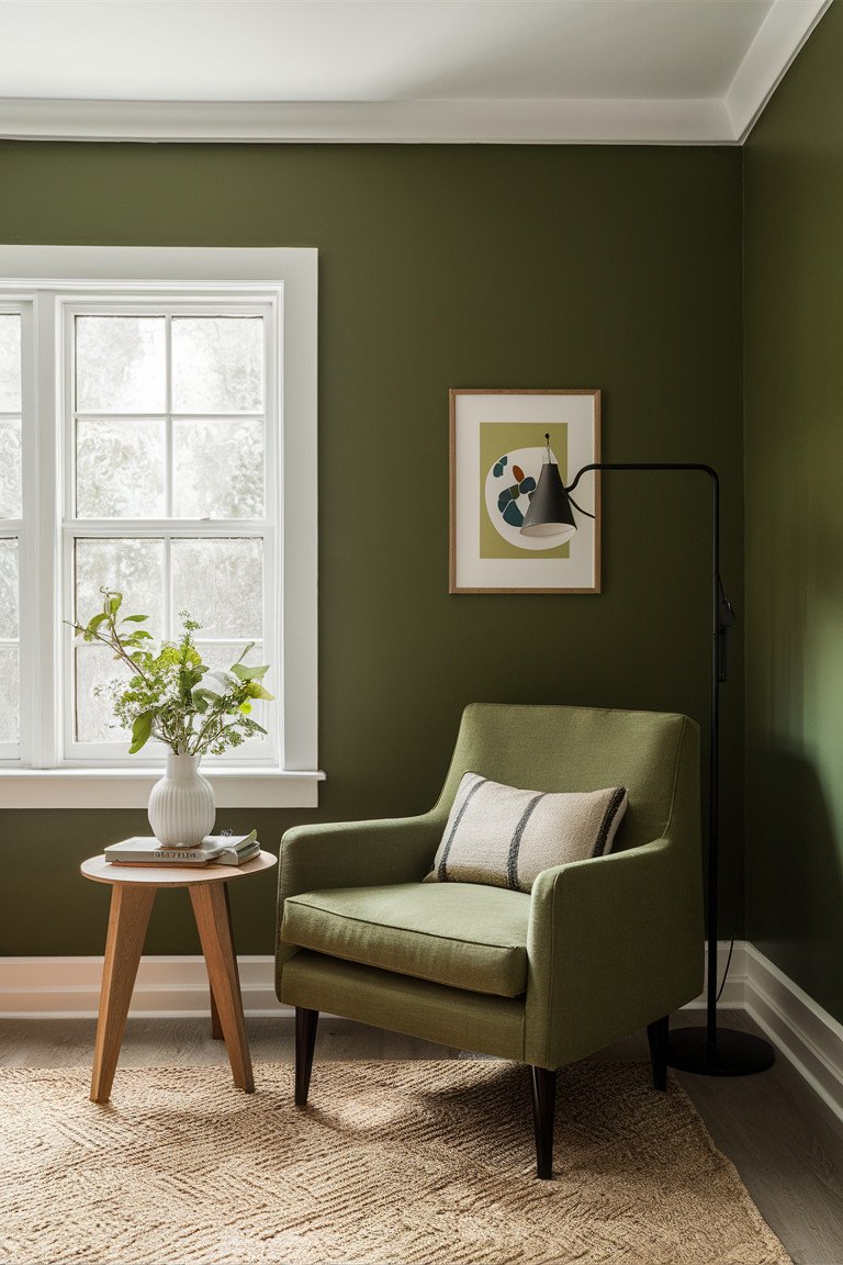 Bold Olive Green Accent Wall