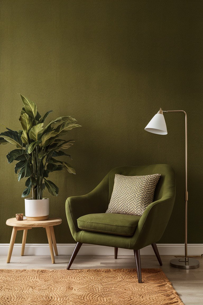 Olive Green Textured Wallpaper